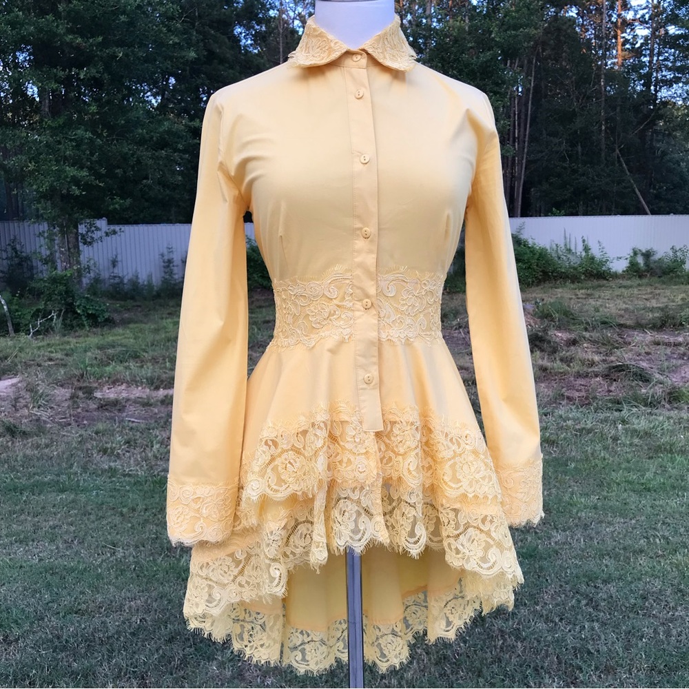 MARC BOUWER YELLOW PEPLUM HIGH FASHION TUNIC/RODEO READY!